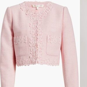 LoveShackFancy Light Pink Lace-Trimmed Blazer